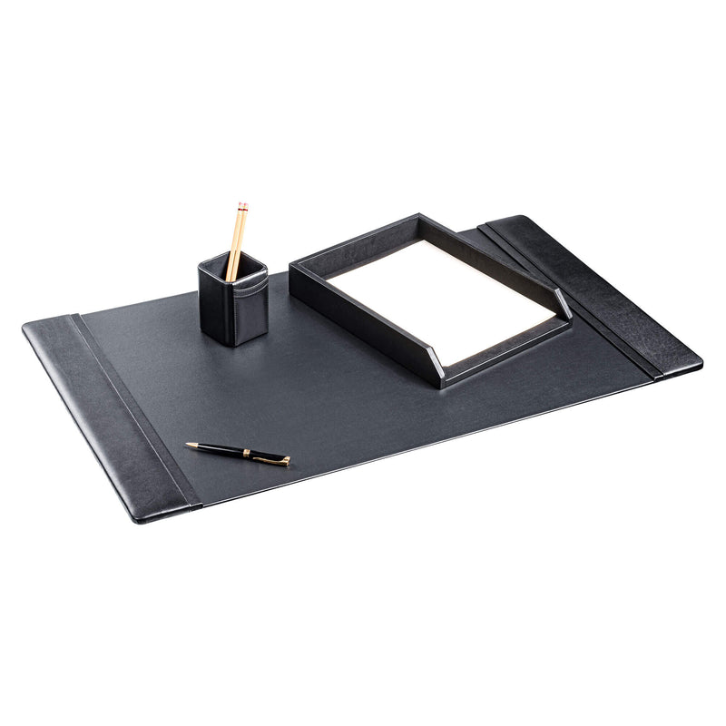 Classic Black Leather 3-Piece Desk Set