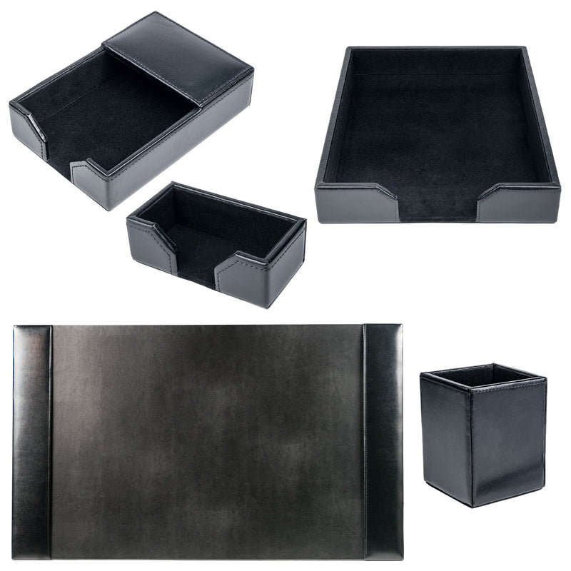 Black Bonded Leather 5-Piece Desk Set
