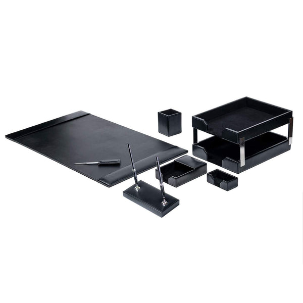 Black Bonded Leather 9-Piece Desk Set