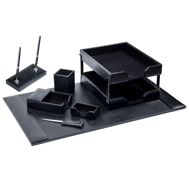 Black Bonded Leather 9-Piece Desk Set