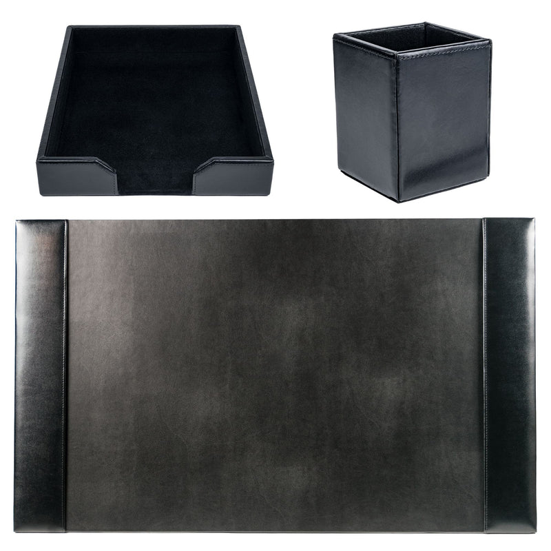 Black Bonded Leather 3-Piece Desk Set