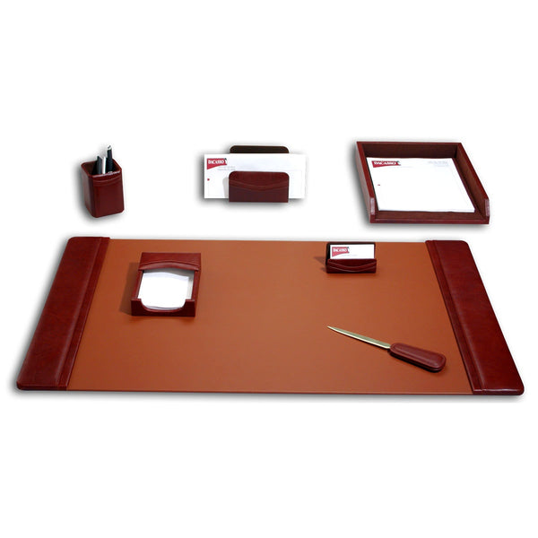 Mocha Leather 7-Piece Desk Set
