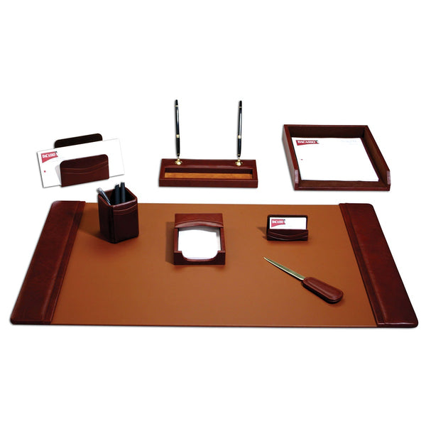 Mocha Leather 8-Piece Desk Set
