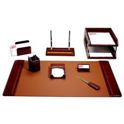 Mocha Leather 10-Piece Desk Set