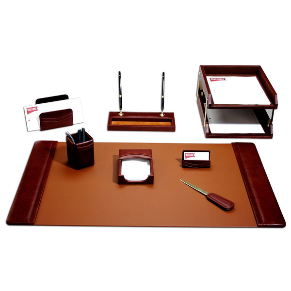 Mocha Leather 10-Piece Desk Set