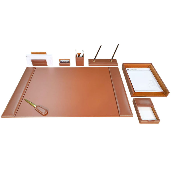 Rustic Brown Leather 8-Piece Desk Set