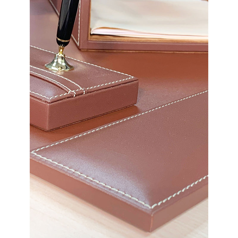Rustic Brown Leather 10-Piece Desk Set