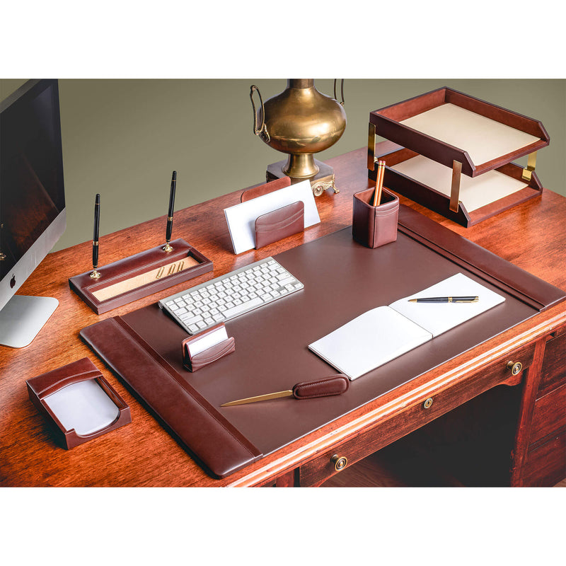 Chocolate Brown Leather 10-Piece Desk Set