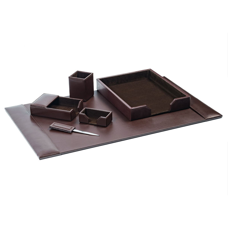Dark Brown Bonded Leather 6-Piece Desk Set