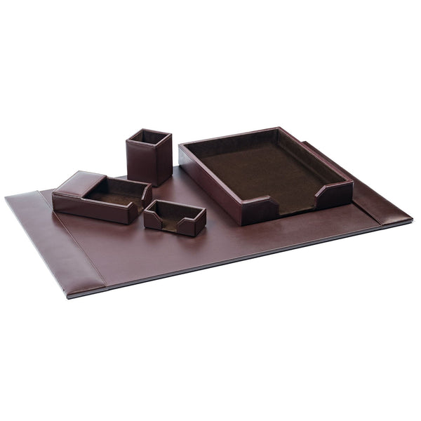 Dark Brown Bonded Leather 5-Piece Desk Set
