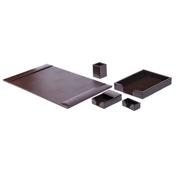 Dark Brown Bonded Leather 5-Piece Desk Set