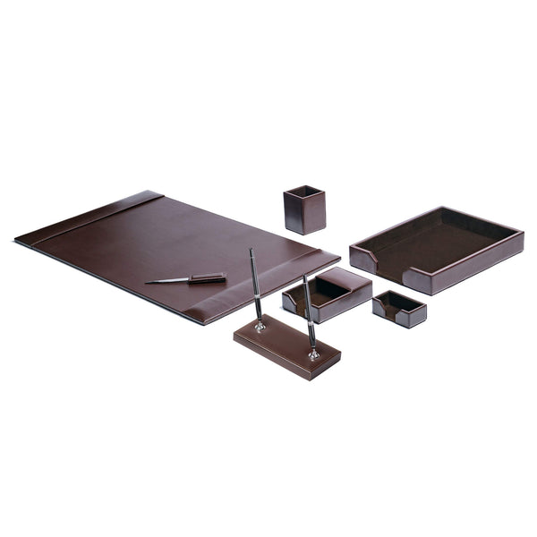 Dark Brown Bonded Leather 7-Piece Desk Set