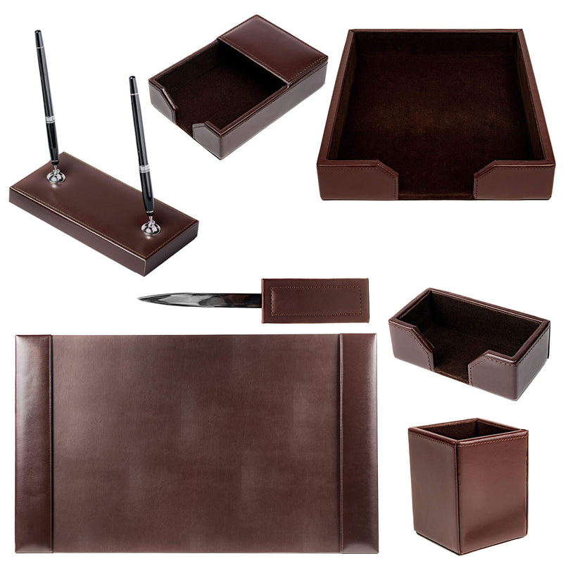 Dark Brown Bonded Leather 7-Piece Desk Set