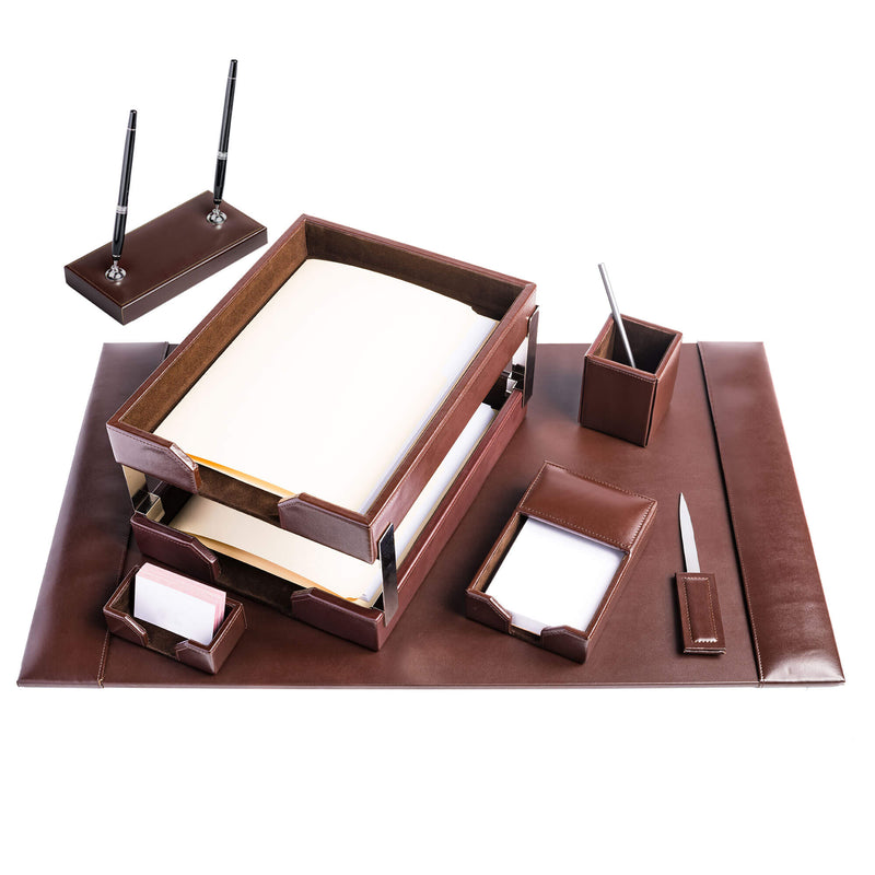 Dark Brown Bonded Leather 9-Piece Desk Set