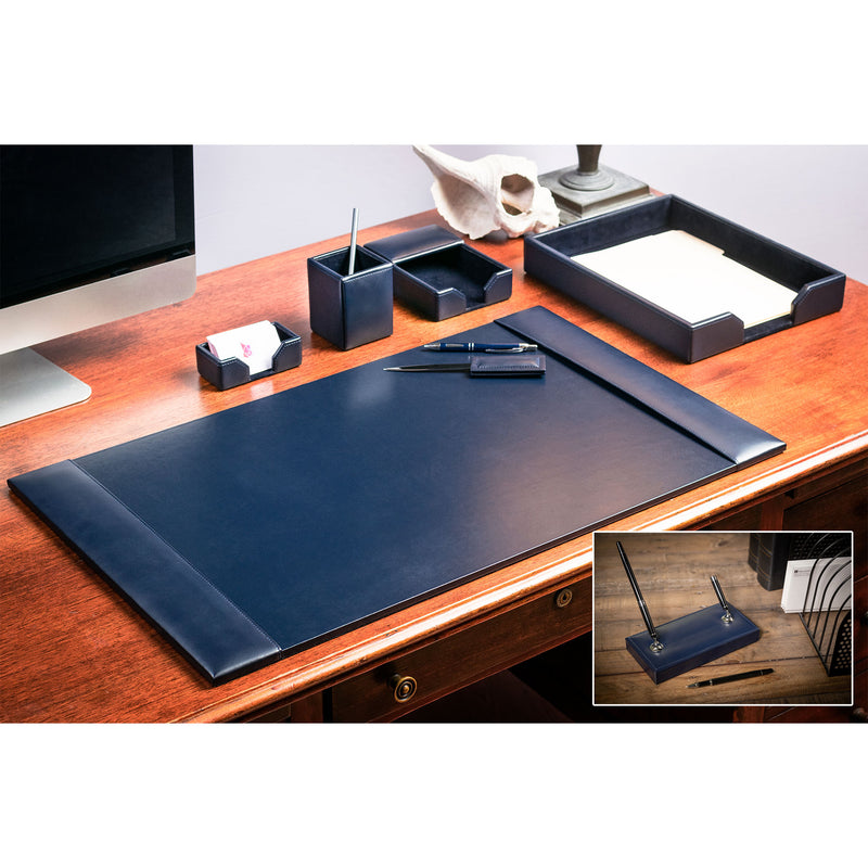 Navy Blue Bonded Leather 7-Piece Desk Set