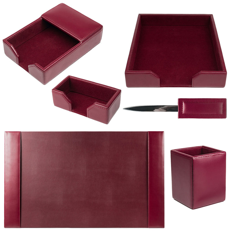 Burgundy Bonded Leather 6-Piece Desk Set