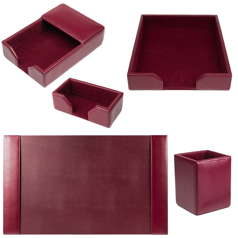Burgundy Bonded Leather 5-Piece Desk Set