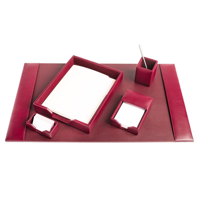 Burgundy Bonded Leather 5-Piece Desk Set