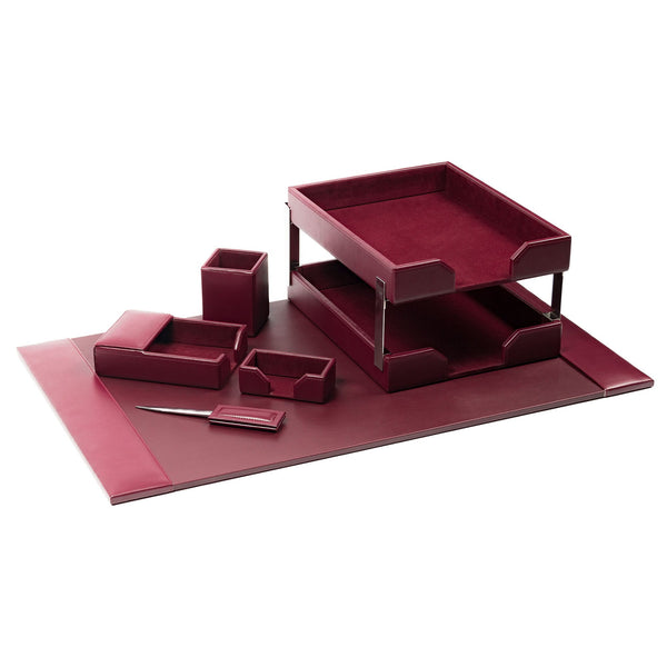 Burgundy Bonded Leather 8-Piece Desk Set