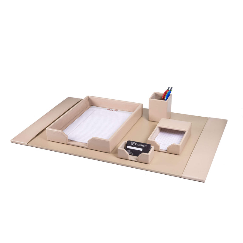 White Latte Bonded Leather 5-Piece Desk Set
