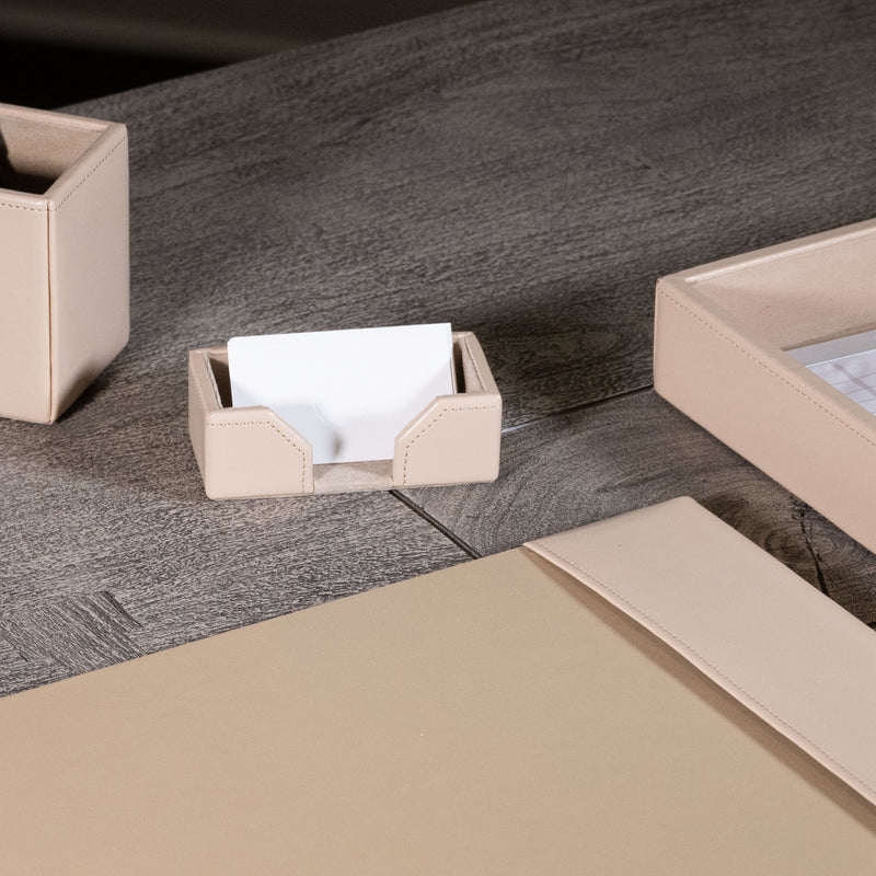 White Latte Bonded Leather 5-Piece Desk Set