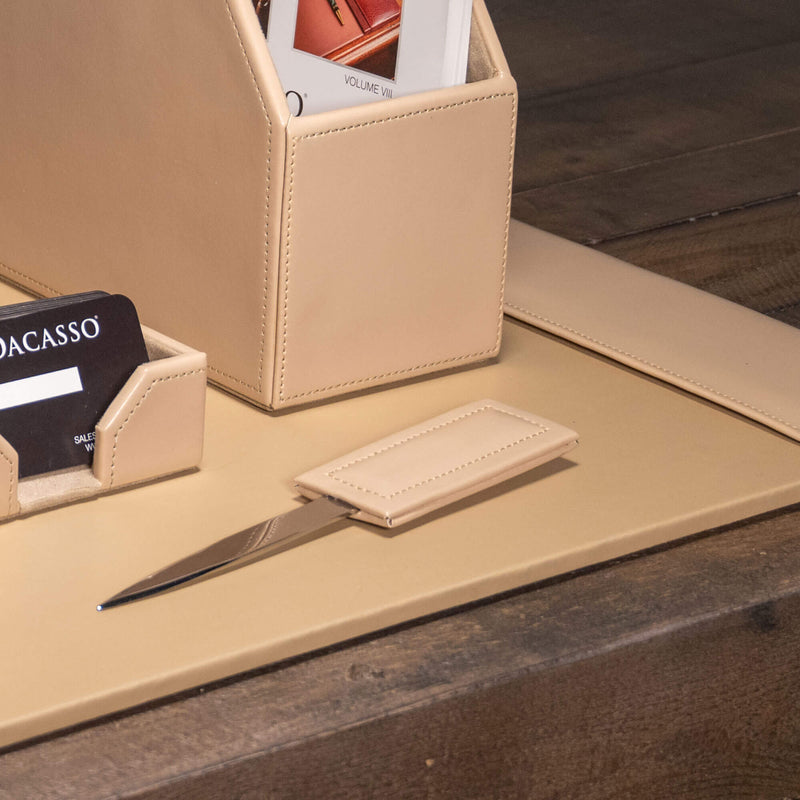 White Latte Bonded Leather 8-Piece Desk Set