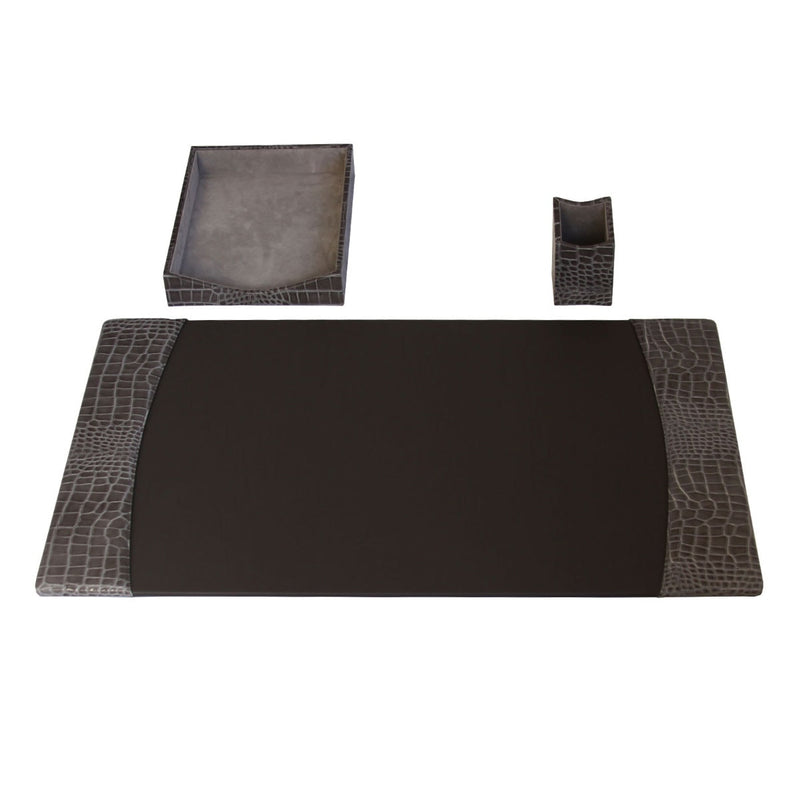 Protacini Castlerock Gray Italian Crocodile Leather 3-Piece Desk Set