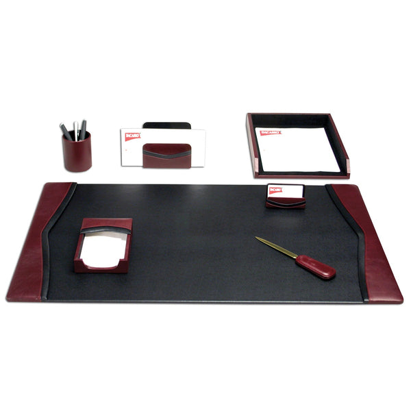 Burgundy Contemporary Leather 7-Piece Desk Set