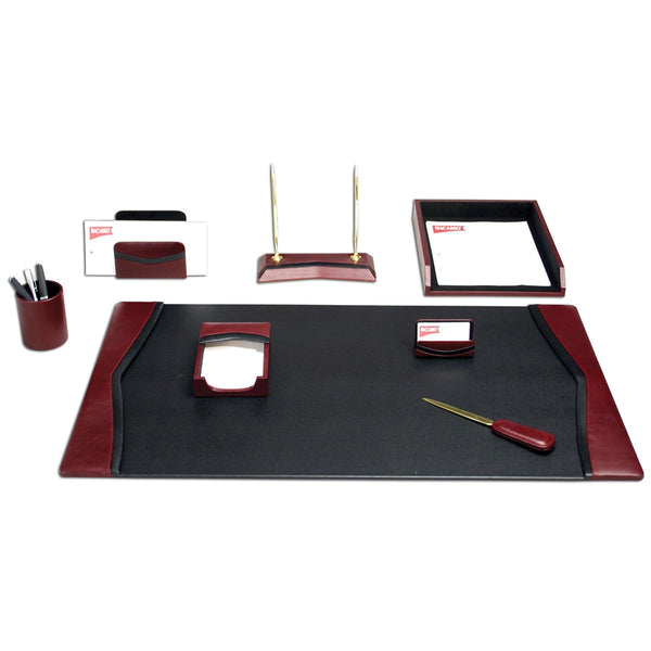Burgundy Contemporary Leather 8-Piece Desk Set