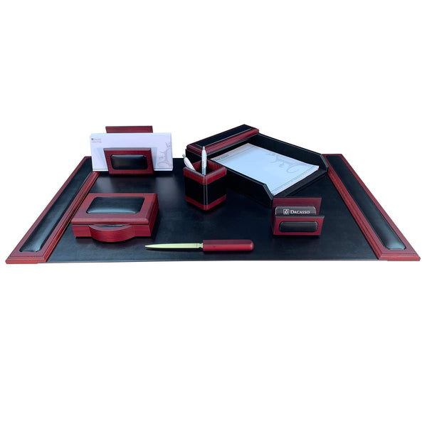 Mahogany (Rosewood) & Black Leather 7-Piece Desk Set