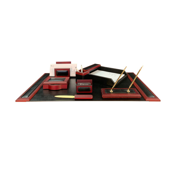Mahogany (Rosewood) & Black Leather 8-Piece Desk Set