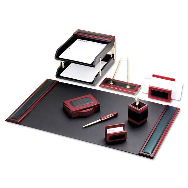 Mahogany (Rosewood) & Black Leather 10-Piece Desk Set