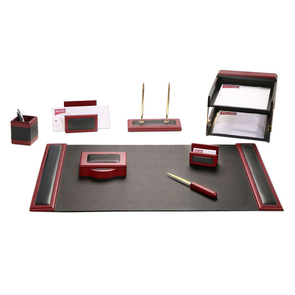 Mahogany (Rosewood) & Black Leather 10-Piece Desk Set