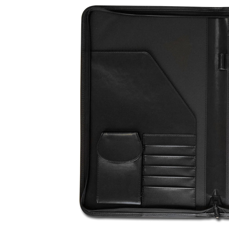 Classic Black Leather Deluxe Zip-Around Portfolio - Legal Size