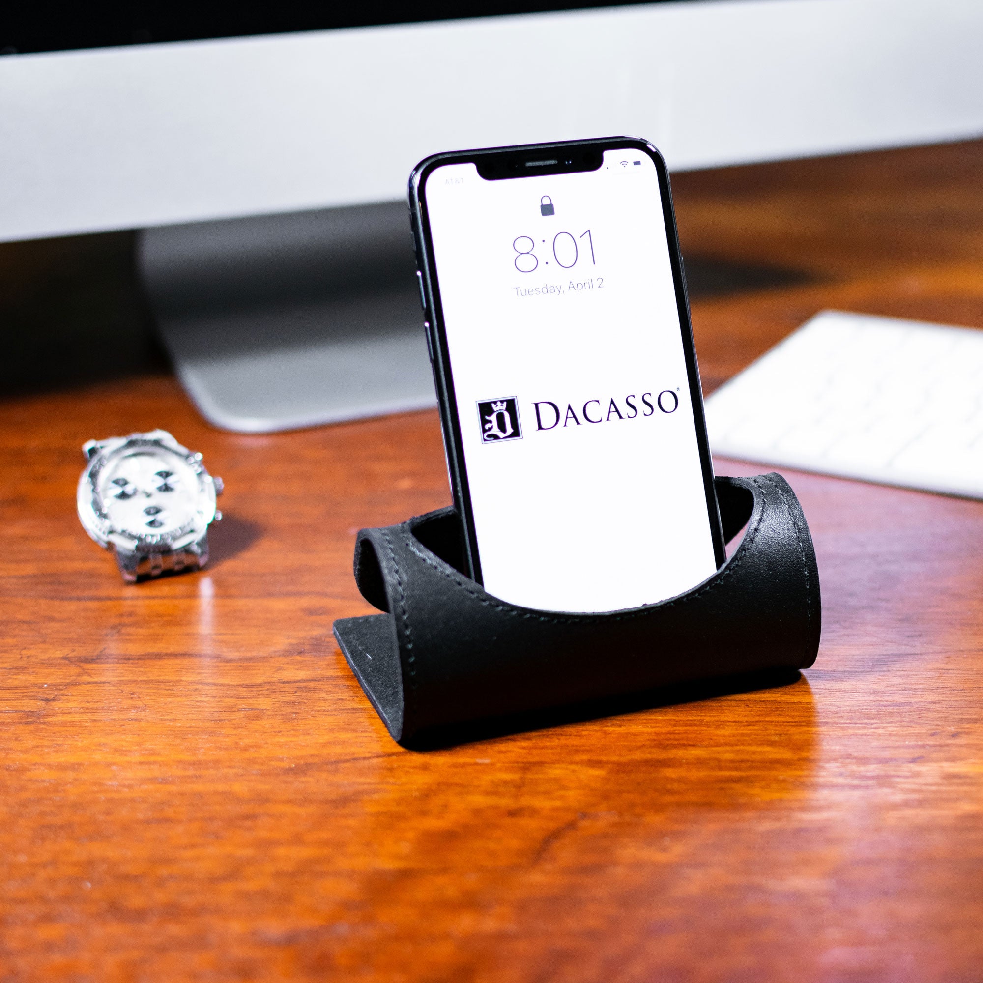 Classic Black Leather Foldable Cell Phone Holder