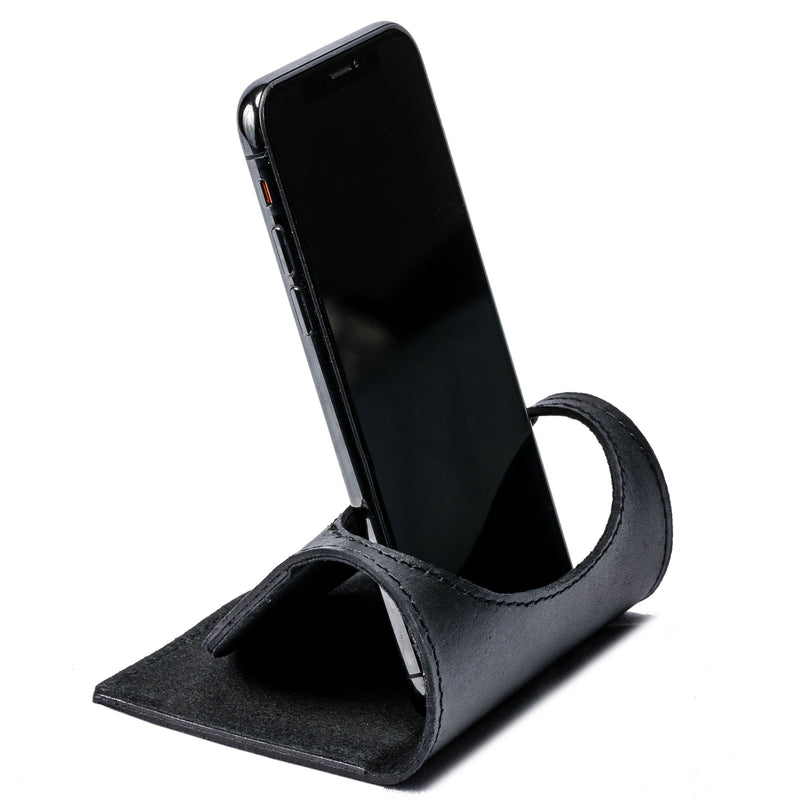 Classic Black Leather Foldable Cell Phone Holder