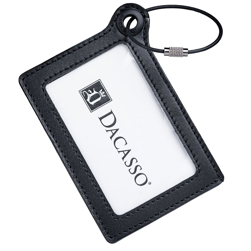 Travelers Envy Leather Luggage Tag with Metal Cable - Black