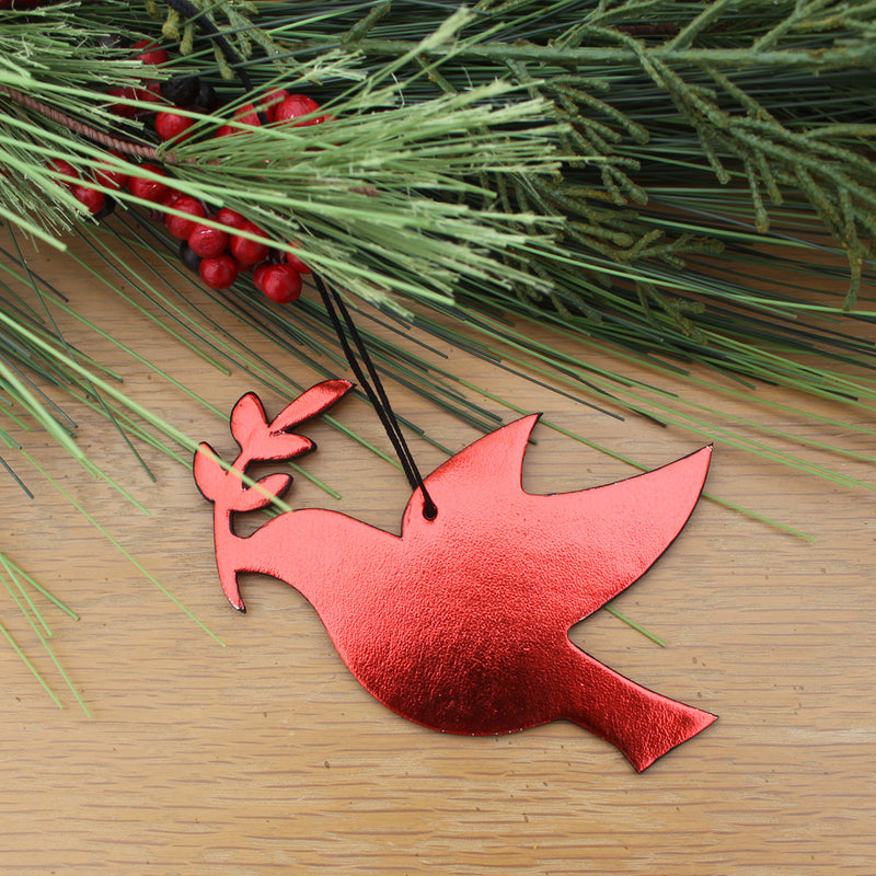 Metallic Red Peace Dove Ornament