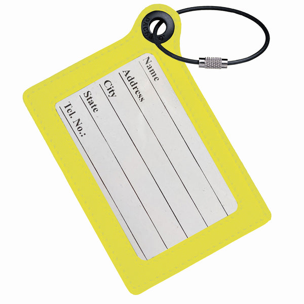 Travelers Envy Leather Luggage Tag with Metal Cable - Yellow