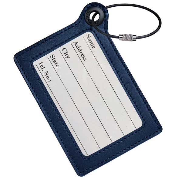 Travelers Envy Leather Luggage Tag with Metal Cable - Navy Blue