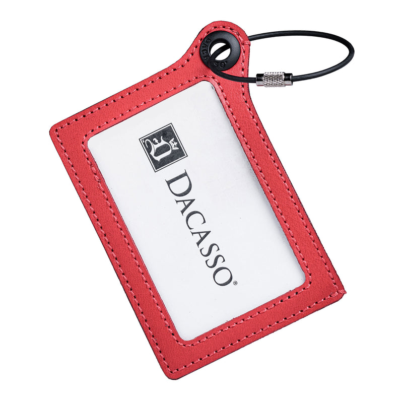 Travelers Envy Leather Luggage Tag with Metal Cable - Red