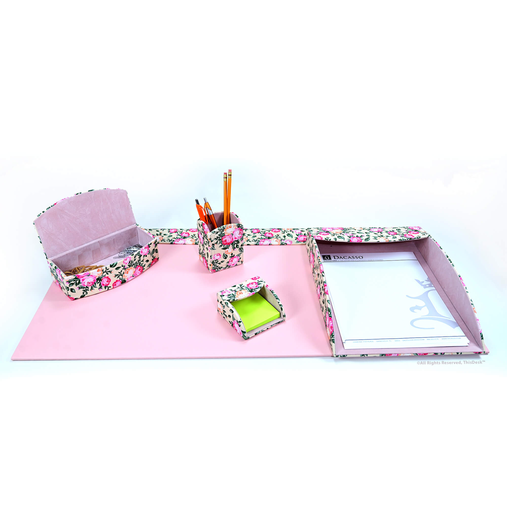 Home/Office 5pc Desk Accessory Set - Floral Cream