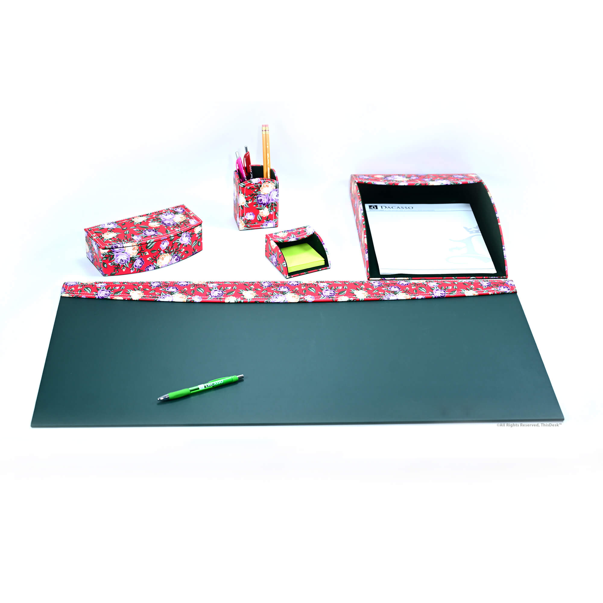Home/Office 5pc Desk Accessory Set - Floral Red
