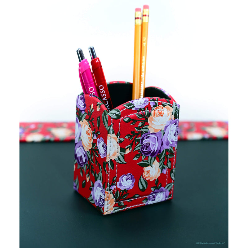 Home/Office 5pc Desk Accessory Set - Floral Red