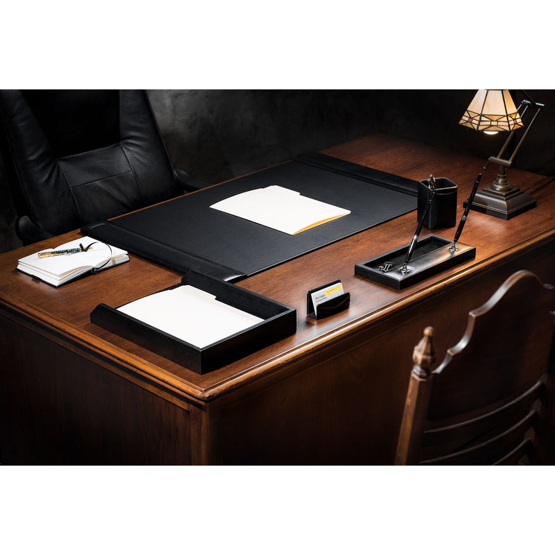 Classic Black Leather 34 x 20 Side-Rail Desk Pad