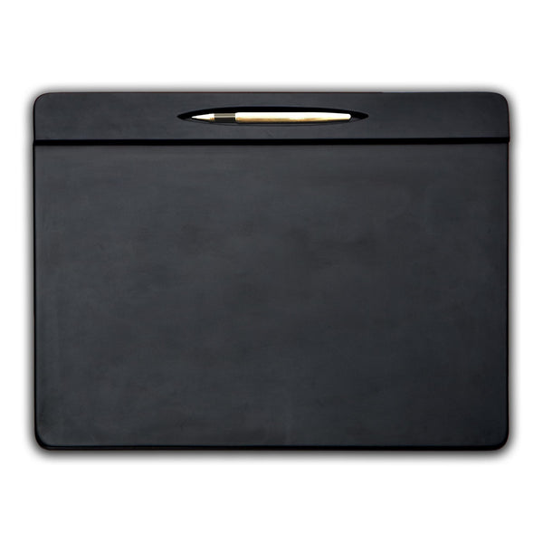 Classic Black Leather Conference Pad with Top-Rail Pen Well, 17 x 14