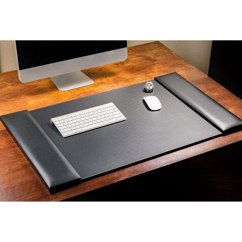 Classic Black Leather 34" x 20" Desk Mat with Folding Side Rails