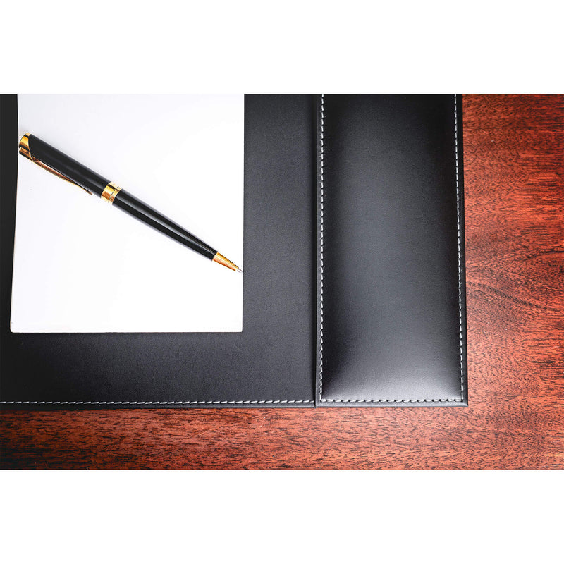 Onyx Black Leather Desk Pad w/ 2024 Calendar Insert, 34 x 20