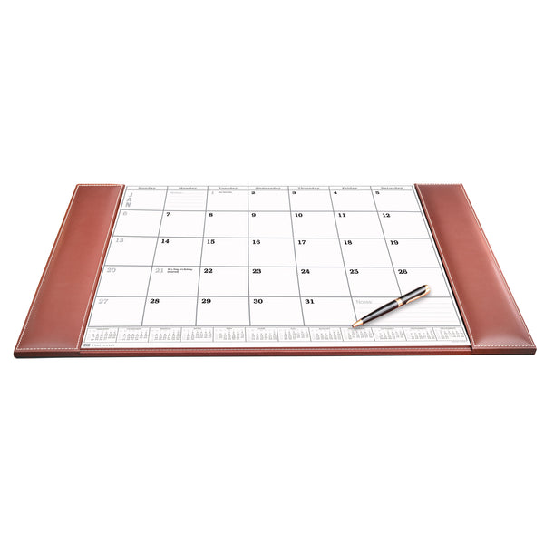 Sienna Brown Leather Desk Pad w/ 2024 Calendar Insert, 25.5 x 17.25