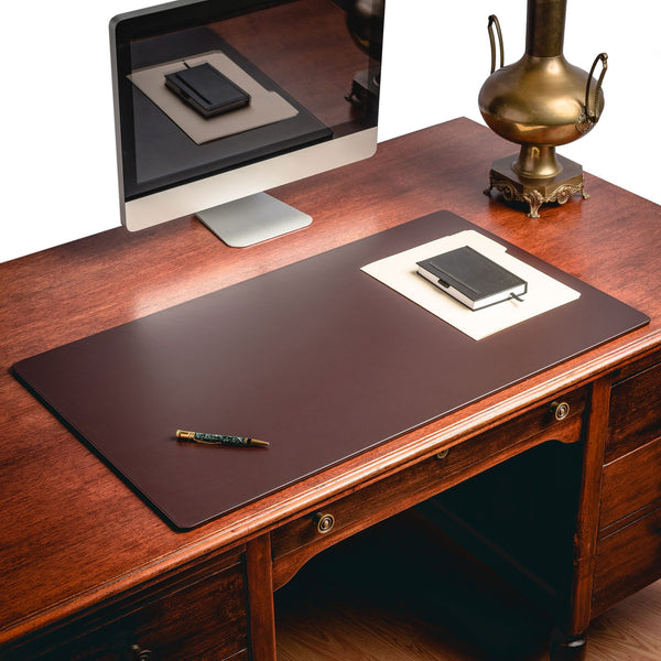 Chocolate Brown Leather 38" x 24" Desk Mat without Rails